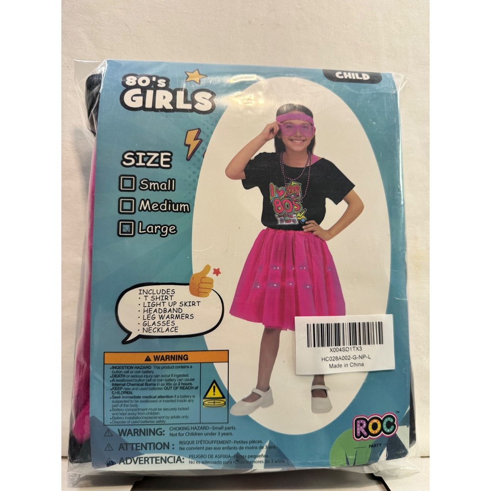 ROC Party‎ 80s Girls Costume Set Pink Light Up Skirt Large Child New